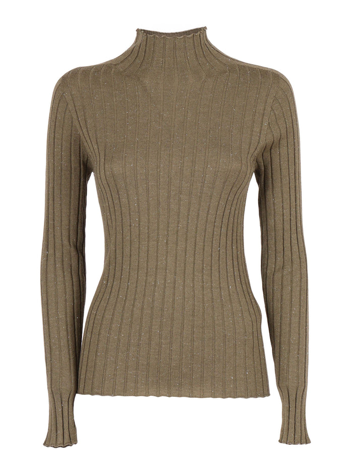 Knitted Sweater Green Virgin Wool Viscose Polyester Crewneck