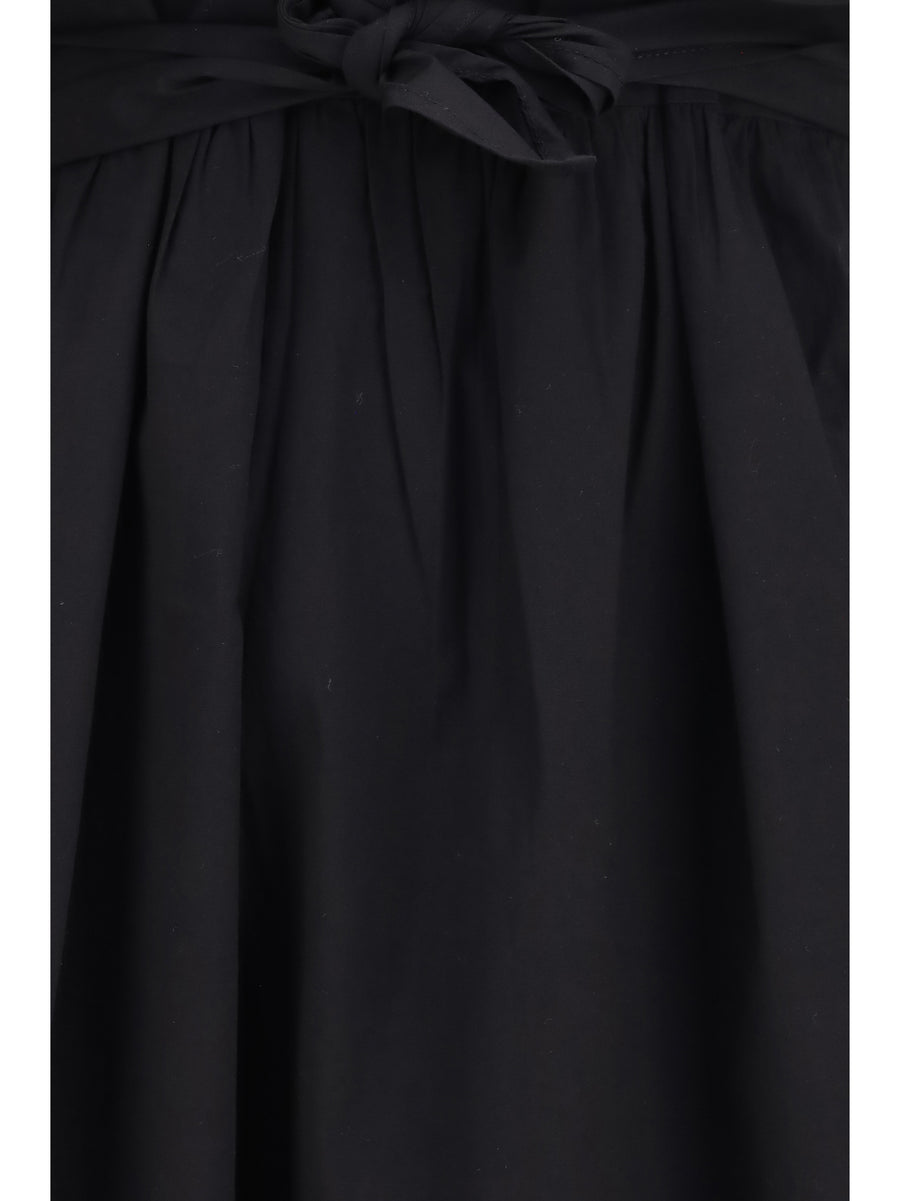 Midi Dress With Bows And Puff Shoulders, Black Cotton