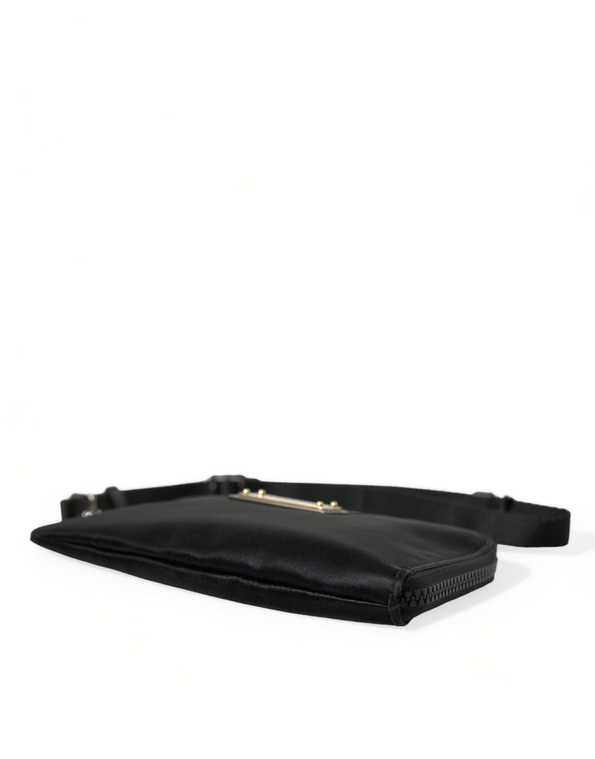 Black Nylon Logo Plaque Keyring Pouch Clutch Bag Leather