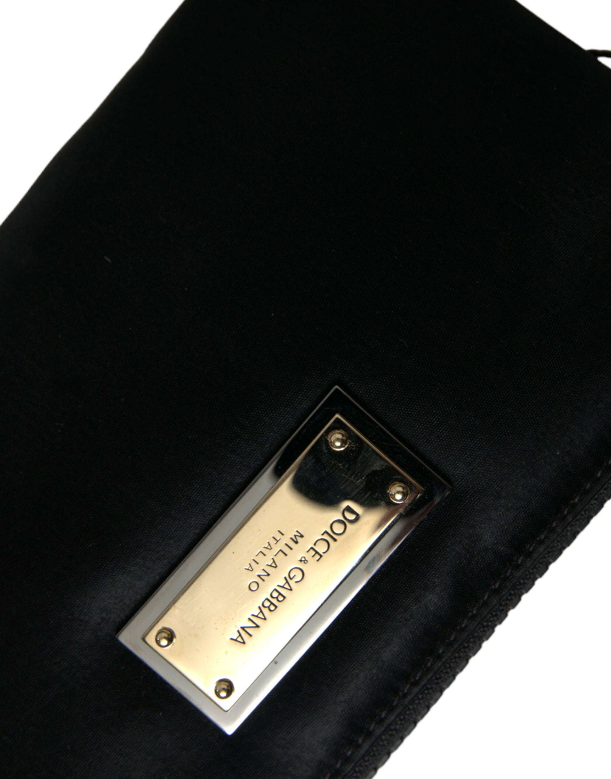 Black Nylon Logo Plaque Keyring Pouch Clutch Bag Leather