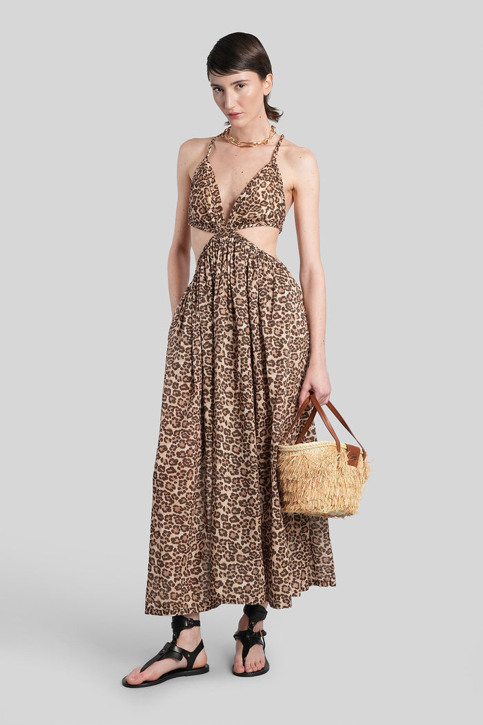 Long dress in Animalier cotton Abbigliamento