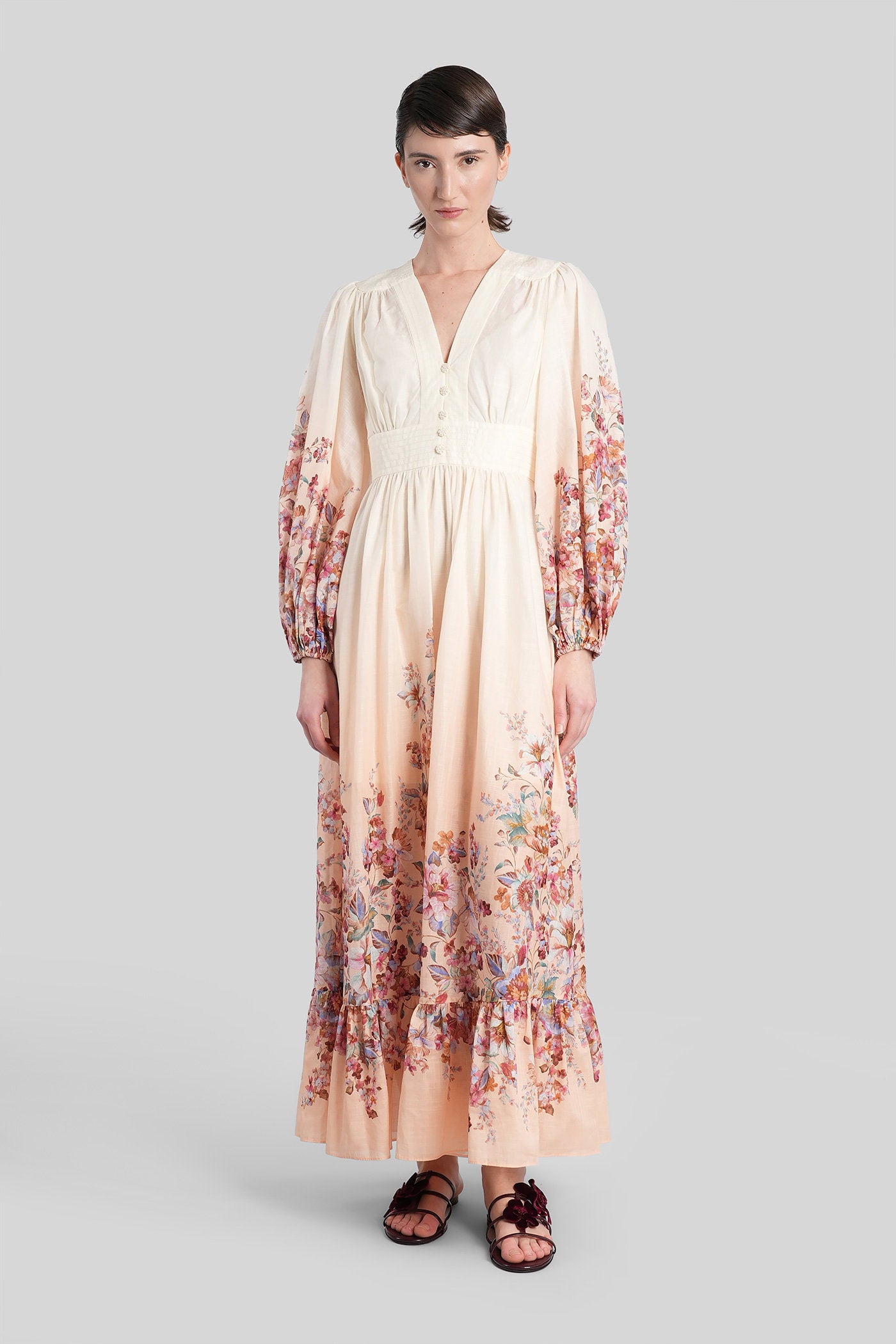Long dress in beige cotton Abbigliamento