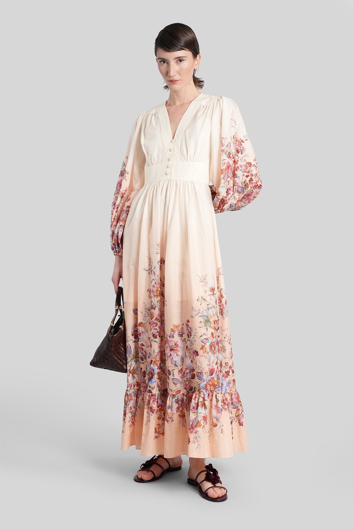 Long dress in beige cotton Abbigliamento