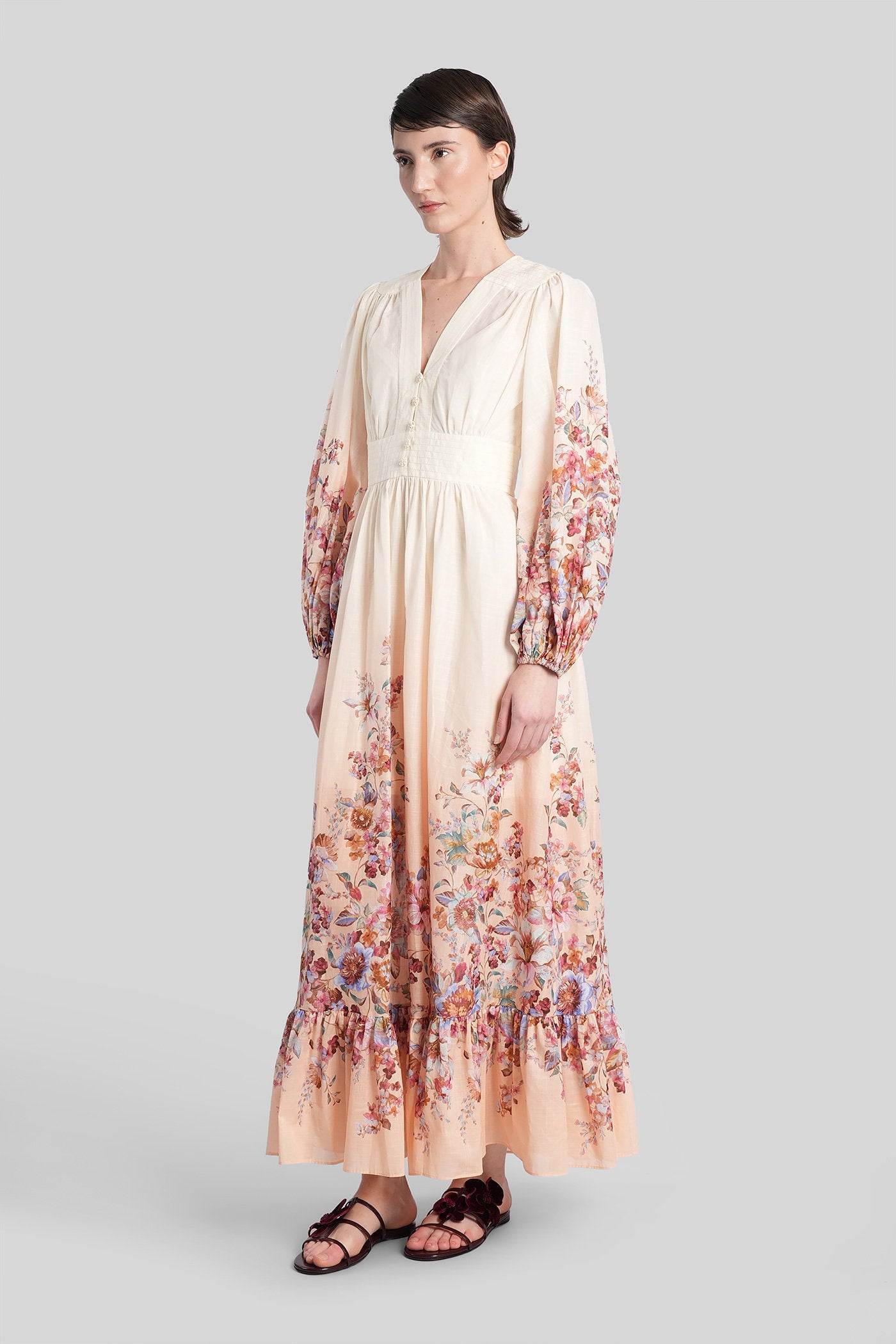 Long dress in beige cotton Abbigliamento
