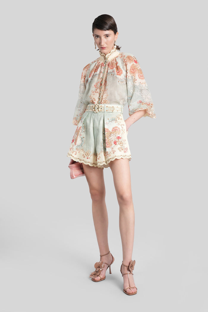 Shorts in cyan linen Abbigliamento