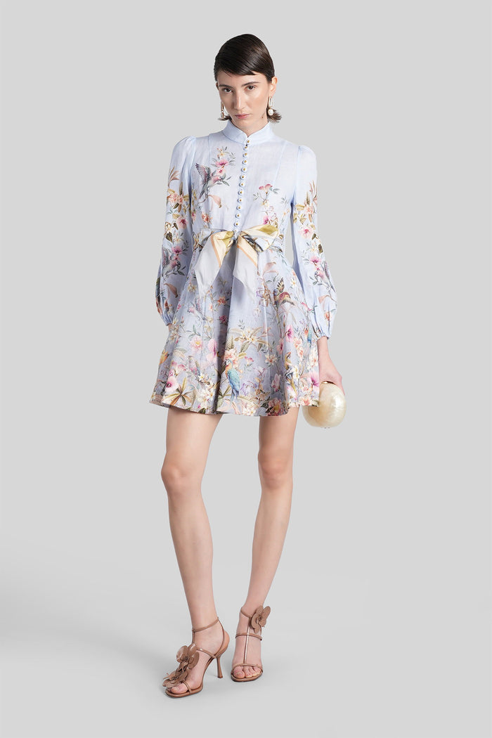 Mini dress in cyan linen Abbigliamento