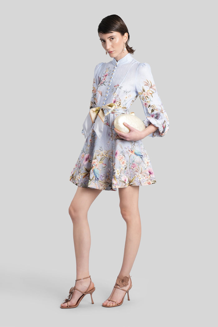 Mini dress in cyan linen Abbigliamento