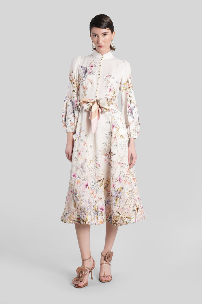 Long dress in beige linen Abbigliamento
