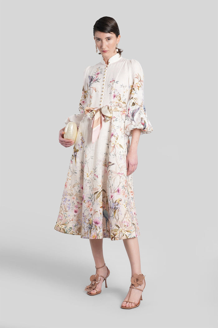 Long dress in beige linen Abbigliamento