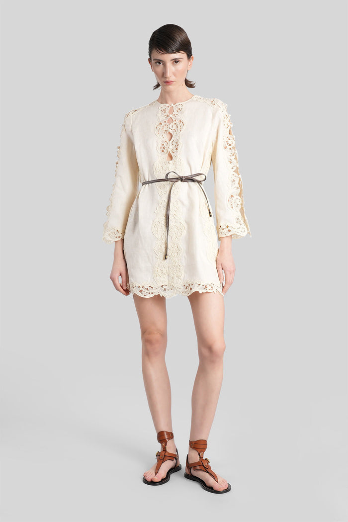 Mini Dress Beige Linen Abbigliamento