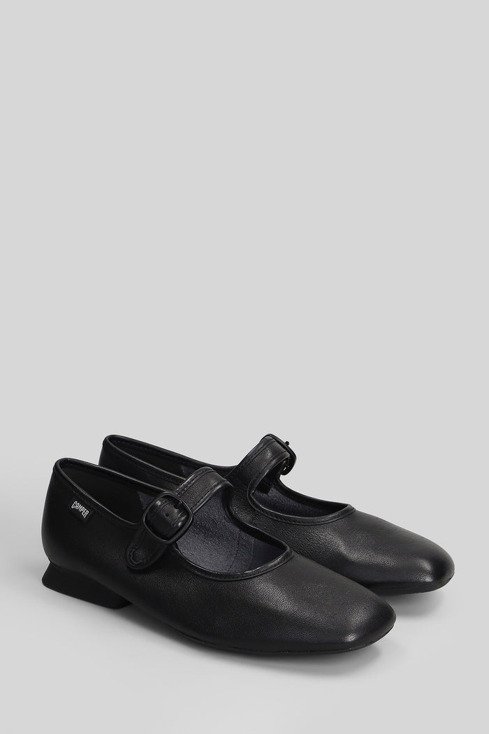 Casi Myra Ballet Flats Black Leather Scarpe