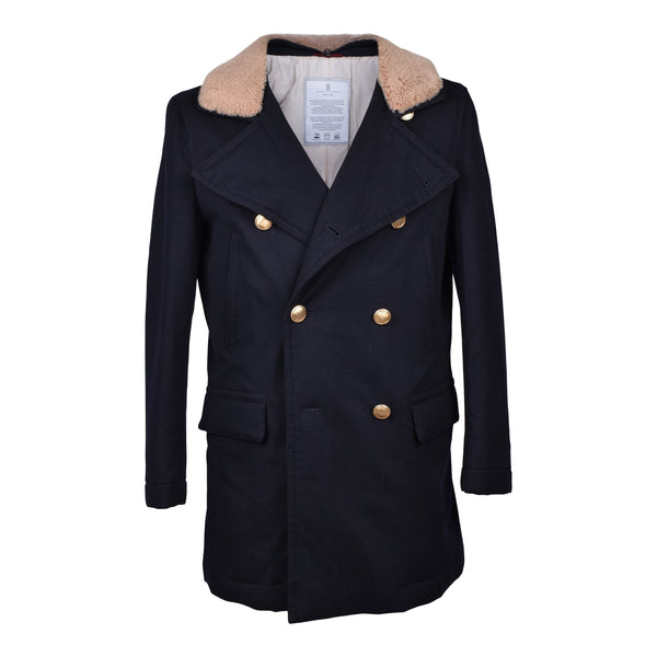 Brunello Cucinelli Mens Navy Wool Pea Jacket Clothing