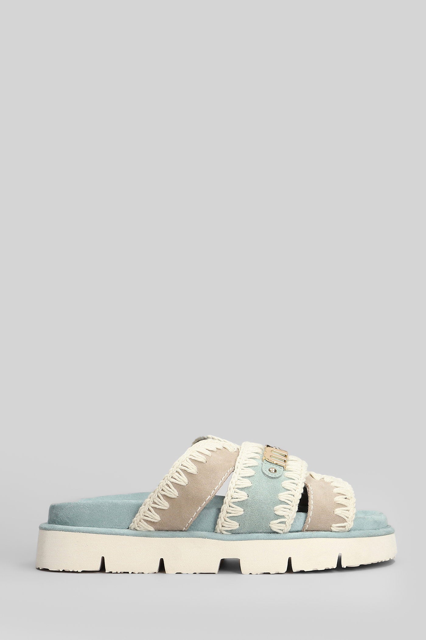 Bio Sandal Flats in cyan suede Scarpe