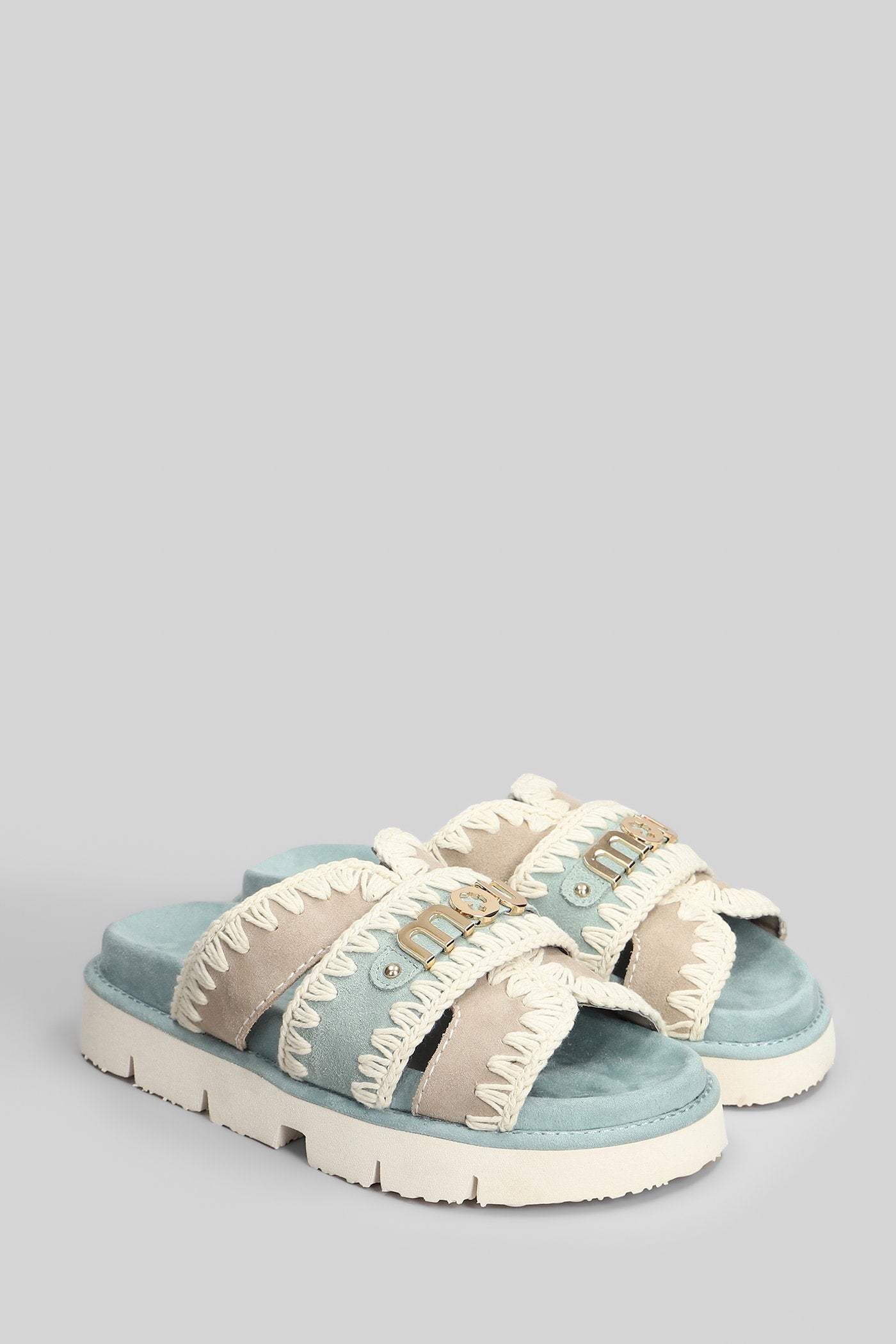 Bio Sandal Flats in cyan suede Scarpe