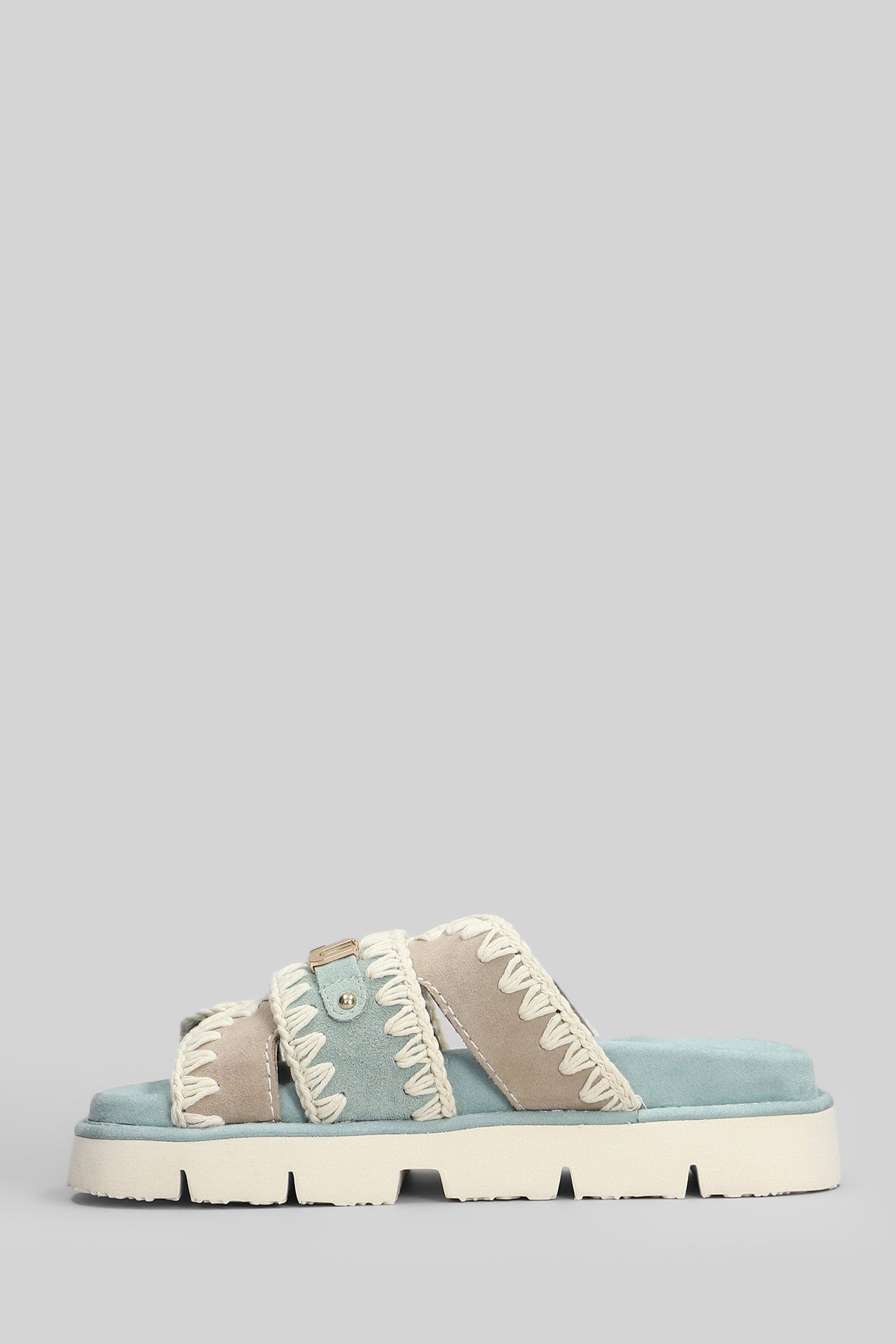 Bio Sandal Flats in cyan suede Scarpe