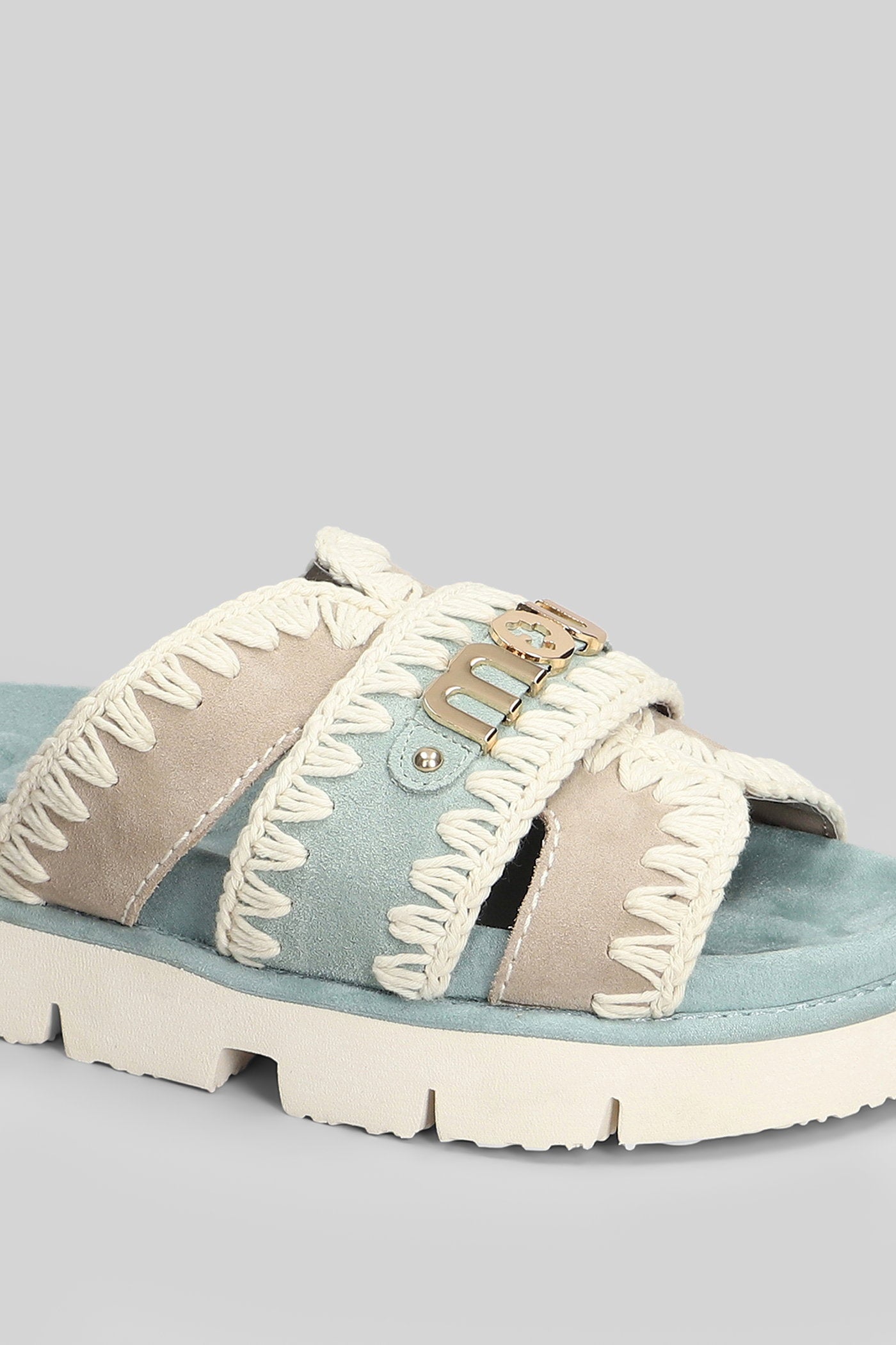 Bio Sandal Flats in cyan suede Scarpe