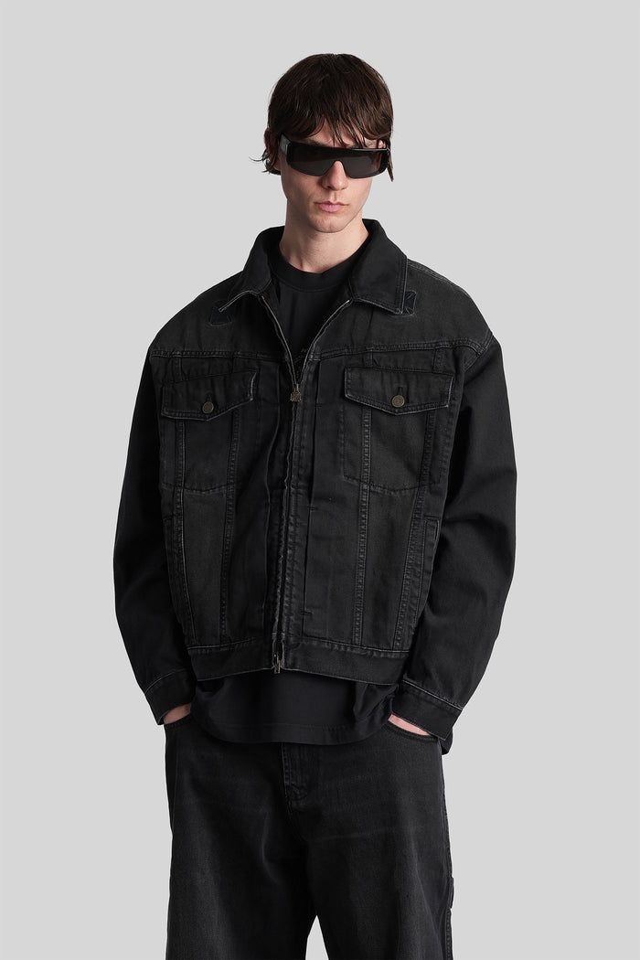 Denim Jackets Black Cotton Abbigliamento