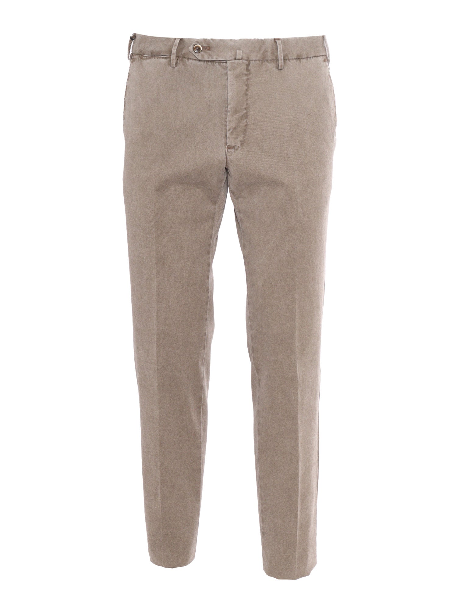 Slim, Flat Front, Diagonal Pockets Brown Cotton Elastane Pant