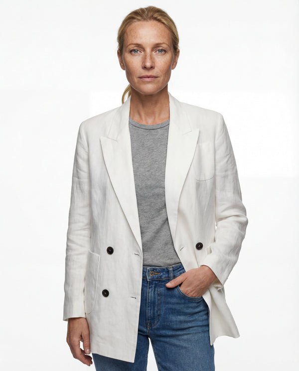 Brunello Cucinelli Womens White Double Breasted Blazer Clothing