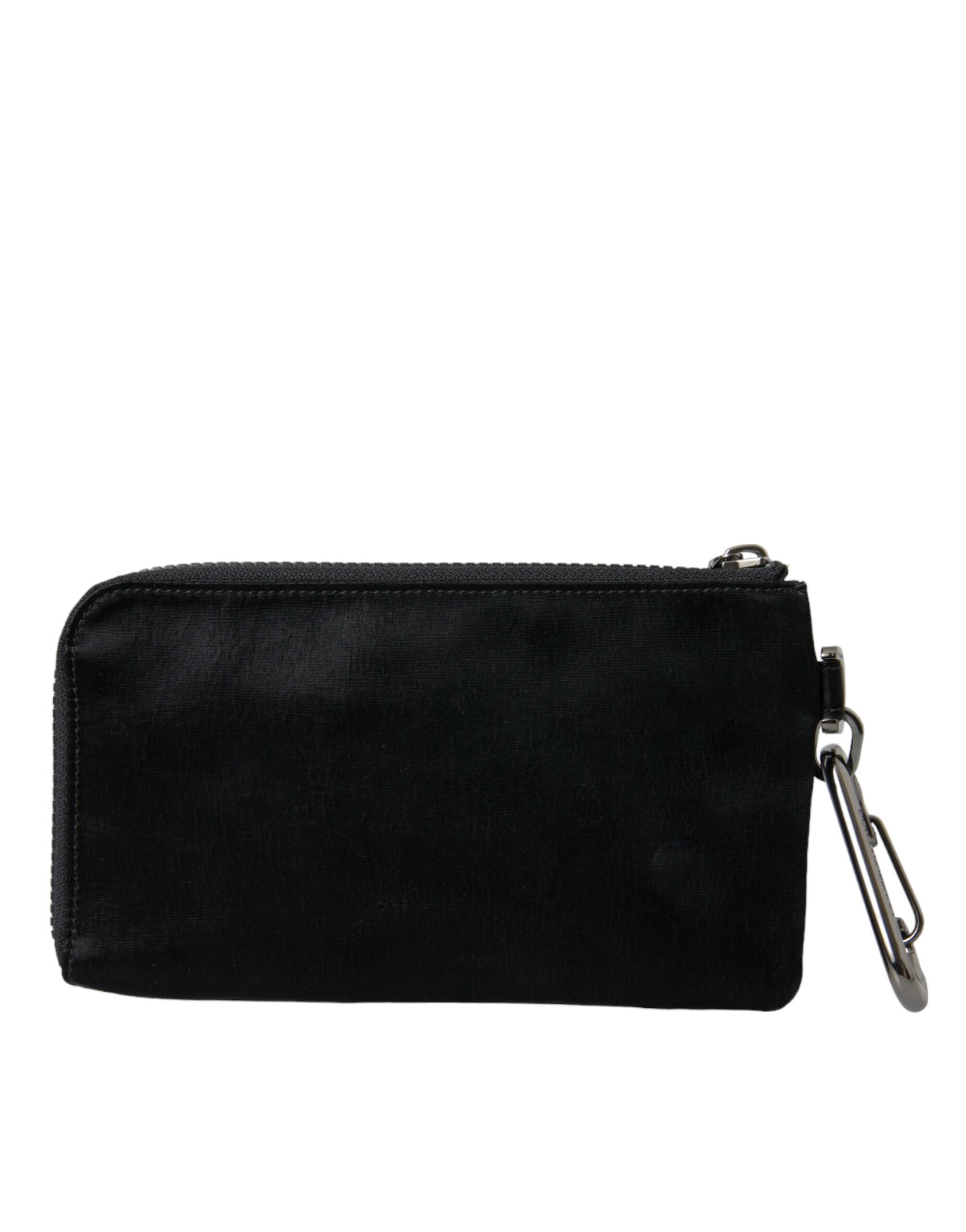 Black Nylon Logo Plaque Keyring Pouch Clutch Bags Leather