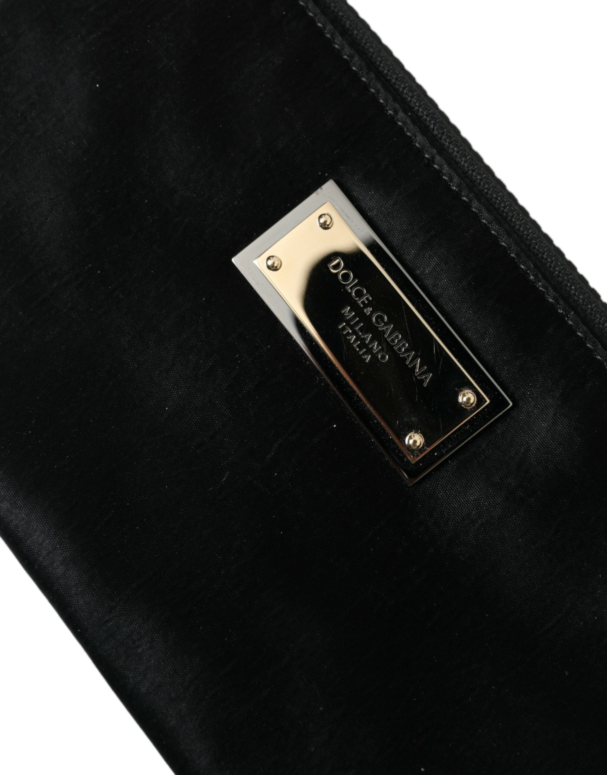 Black Nylon Logo Plaque Keyring Pouch Clutch Bags Leather