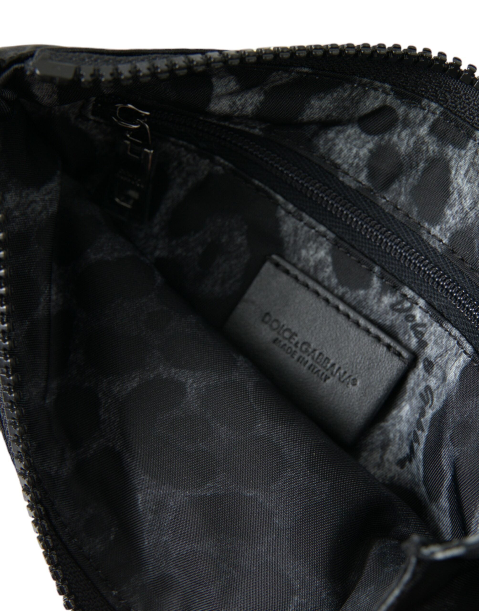 Black Nylon Logo Plaque Keyring Pouch Clutch Bags Leather