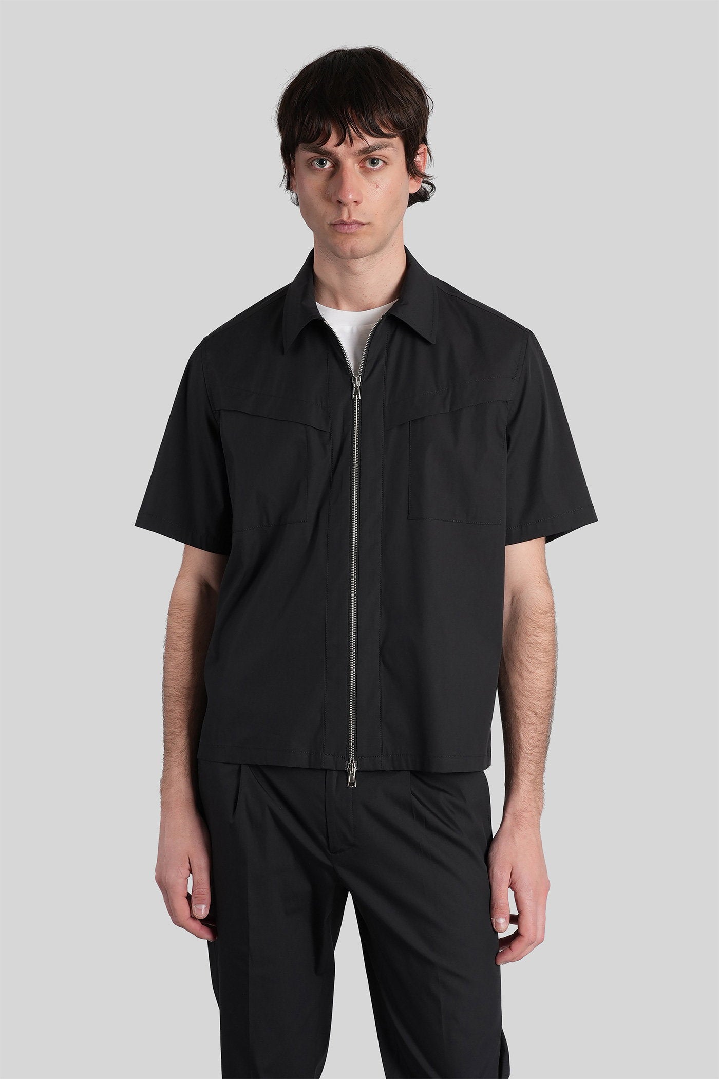 Shirt Zip S162 Black Cotton Abbigliamento