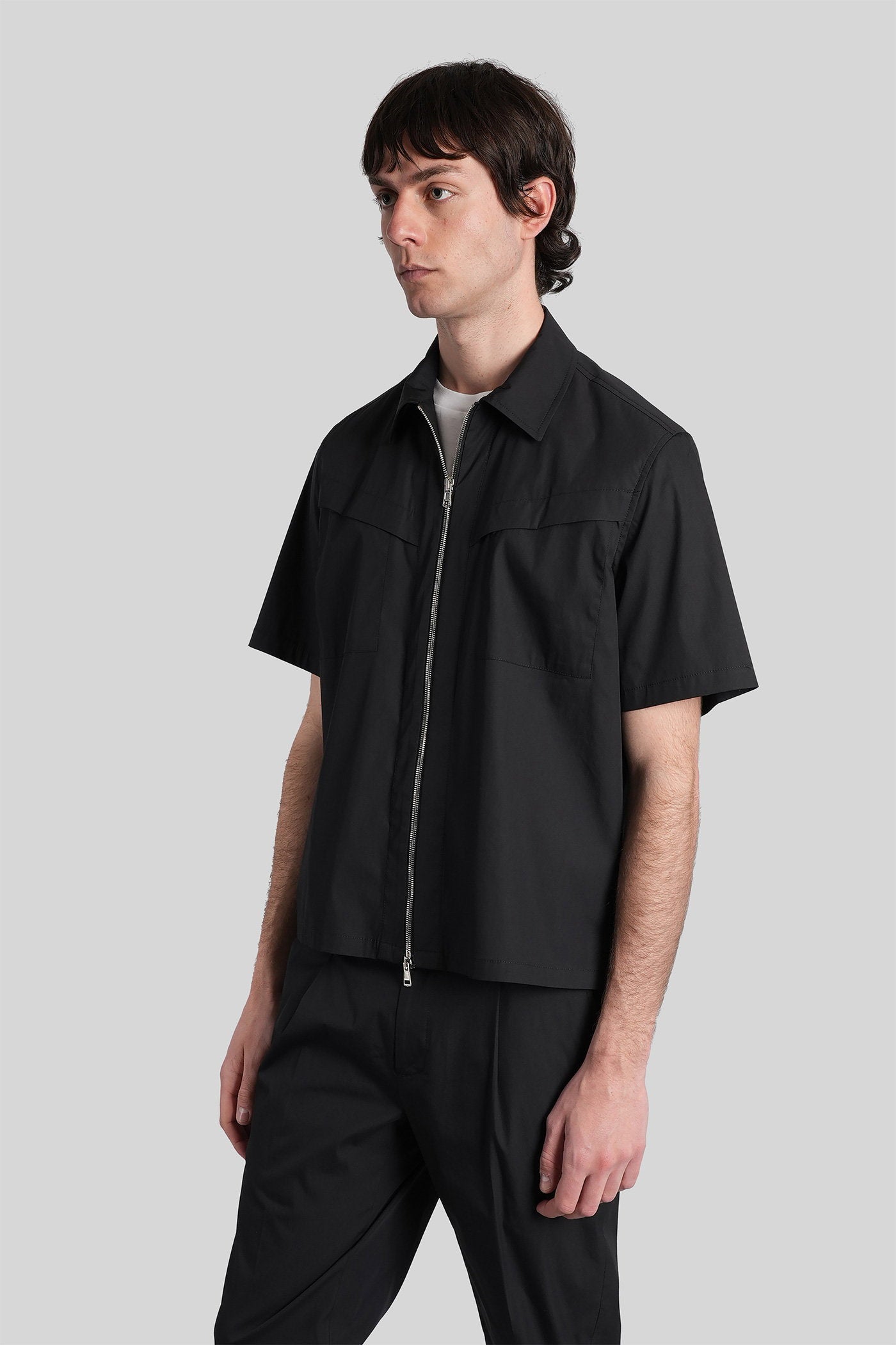 Shirt Zip S162 Black Cotton Abbigliamento