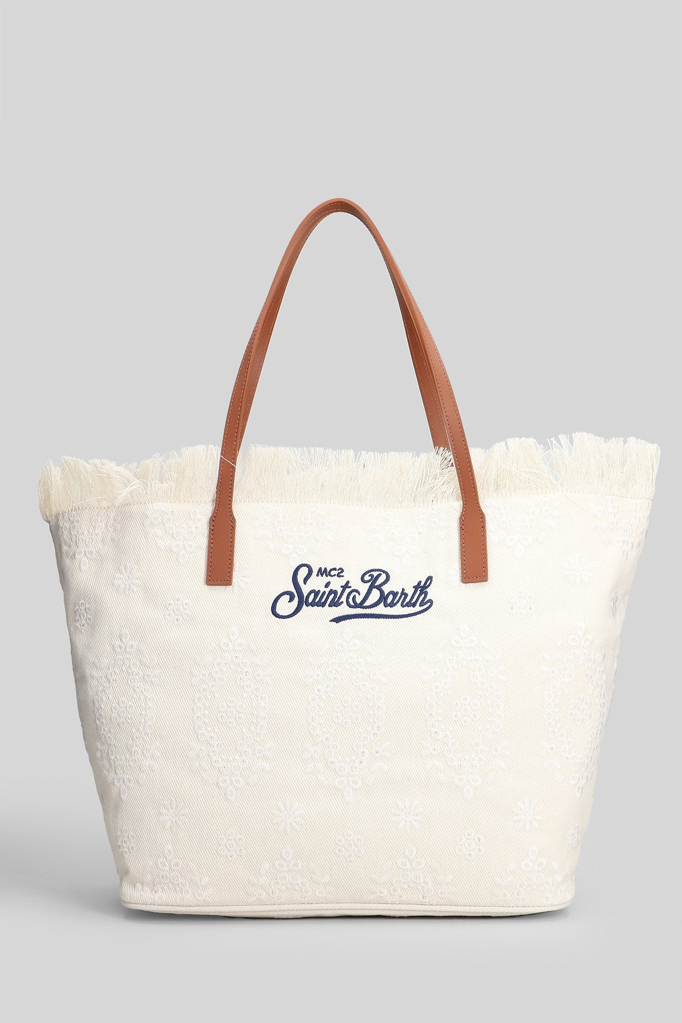 City Bag Fringe Tote Beige Canvas Borse