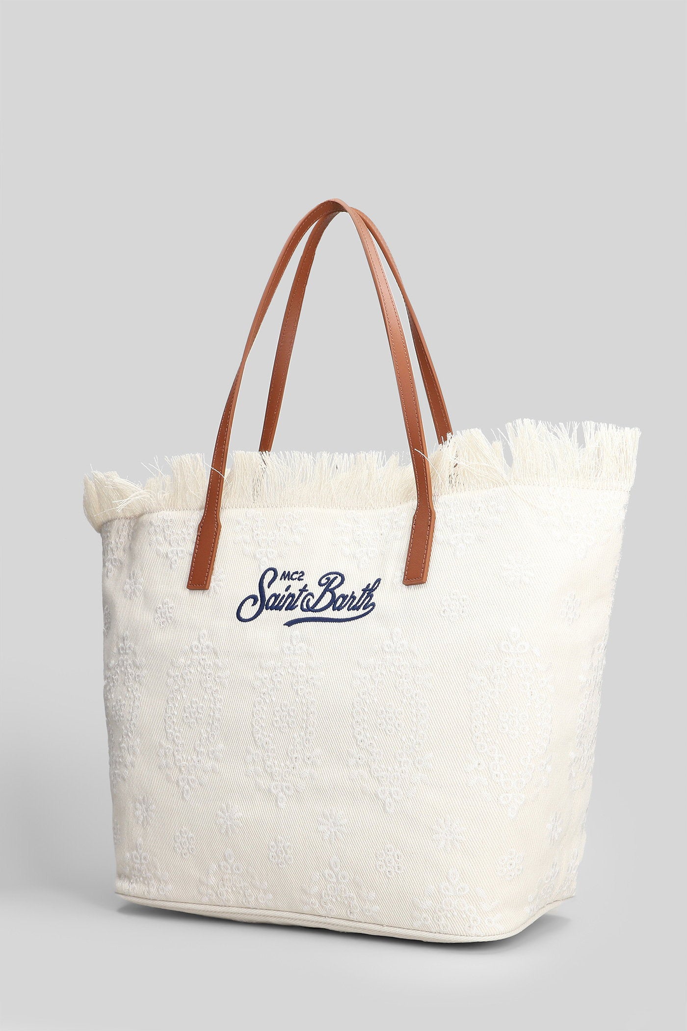 City Bag Fringe Tote Beige Canvas Borse