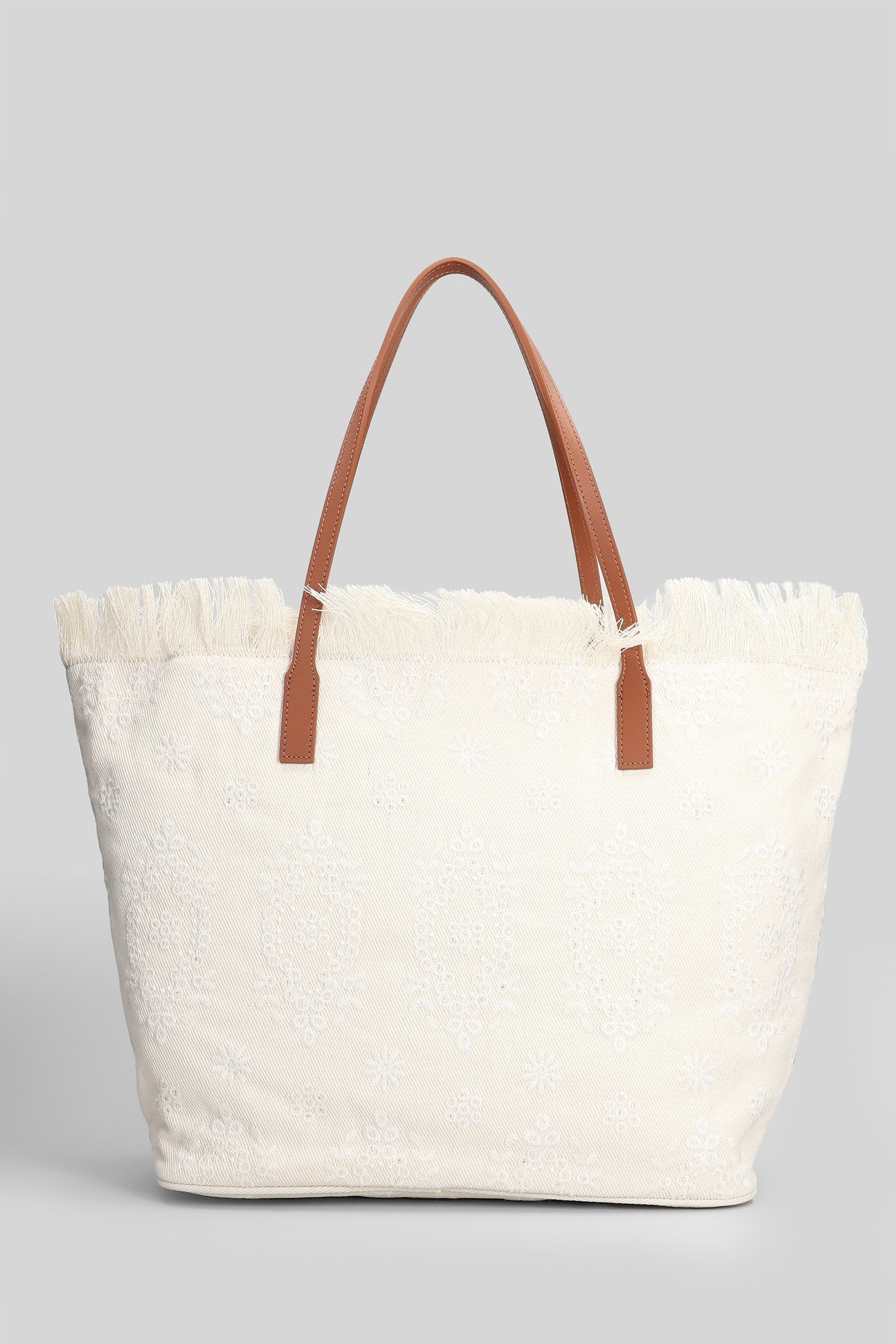 City Bag Fringe Tote Beige Canvas Borse