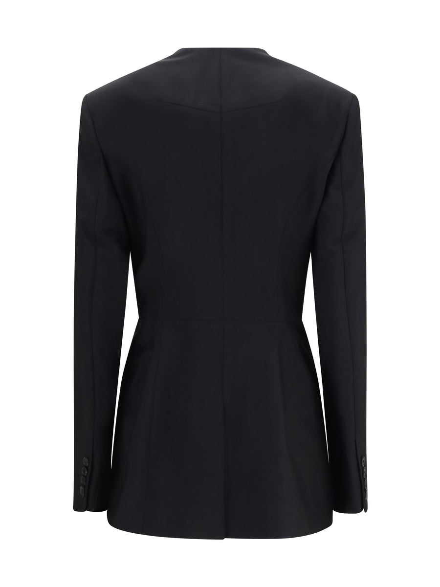 Blazer Cut-Out Double-Breasted Black Wool Jacket