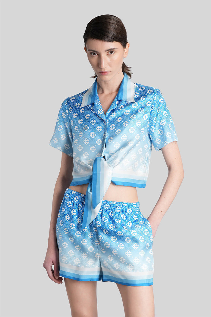 Shirt Cyan Silk Abbigliamento