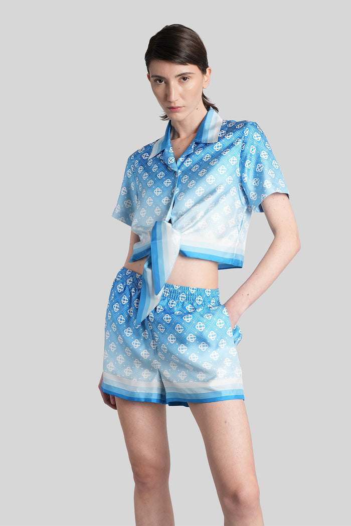 Shirt Cyan Silk Abbigliamento