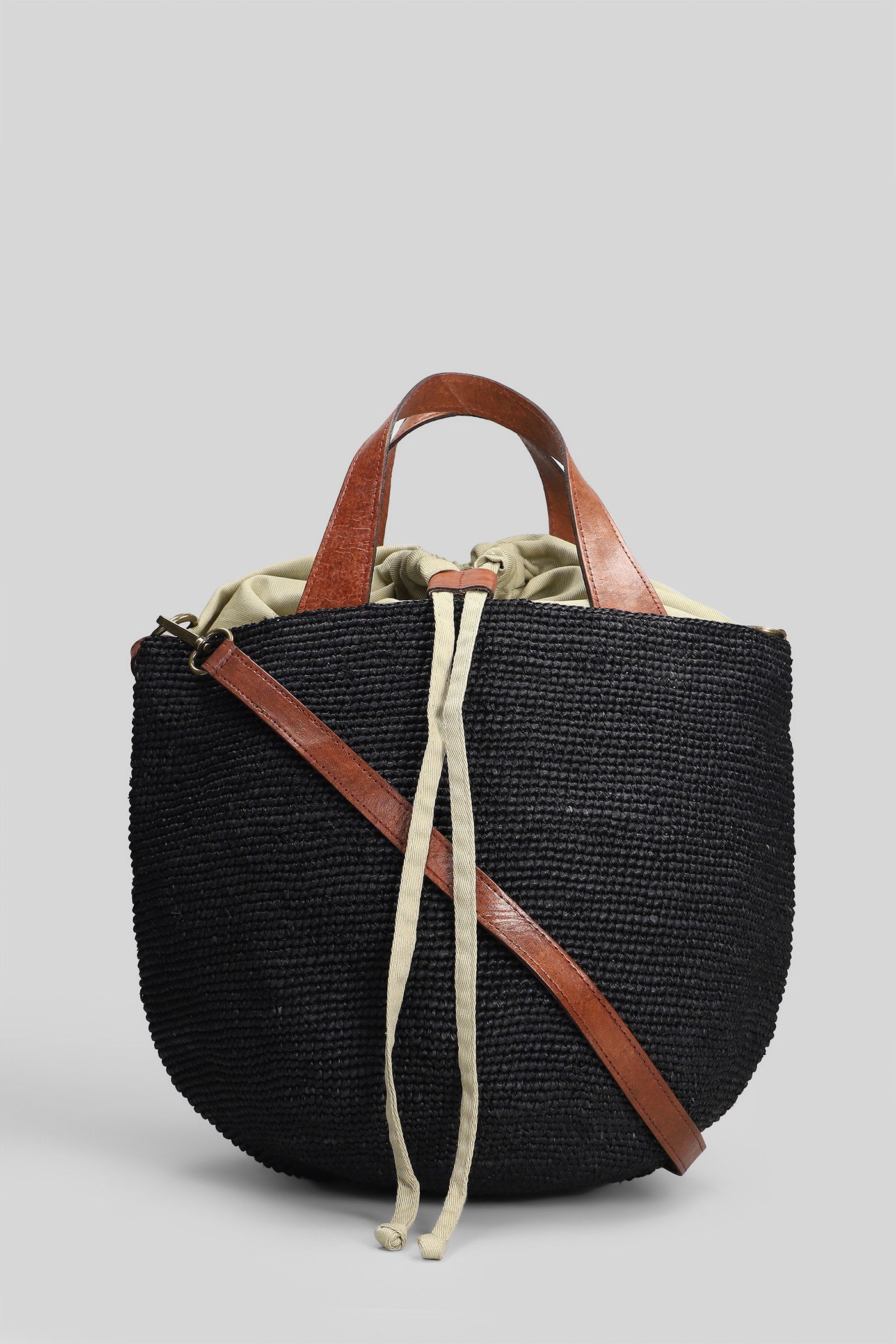 Mirozy Shoulder Bag Black Raffia Borse