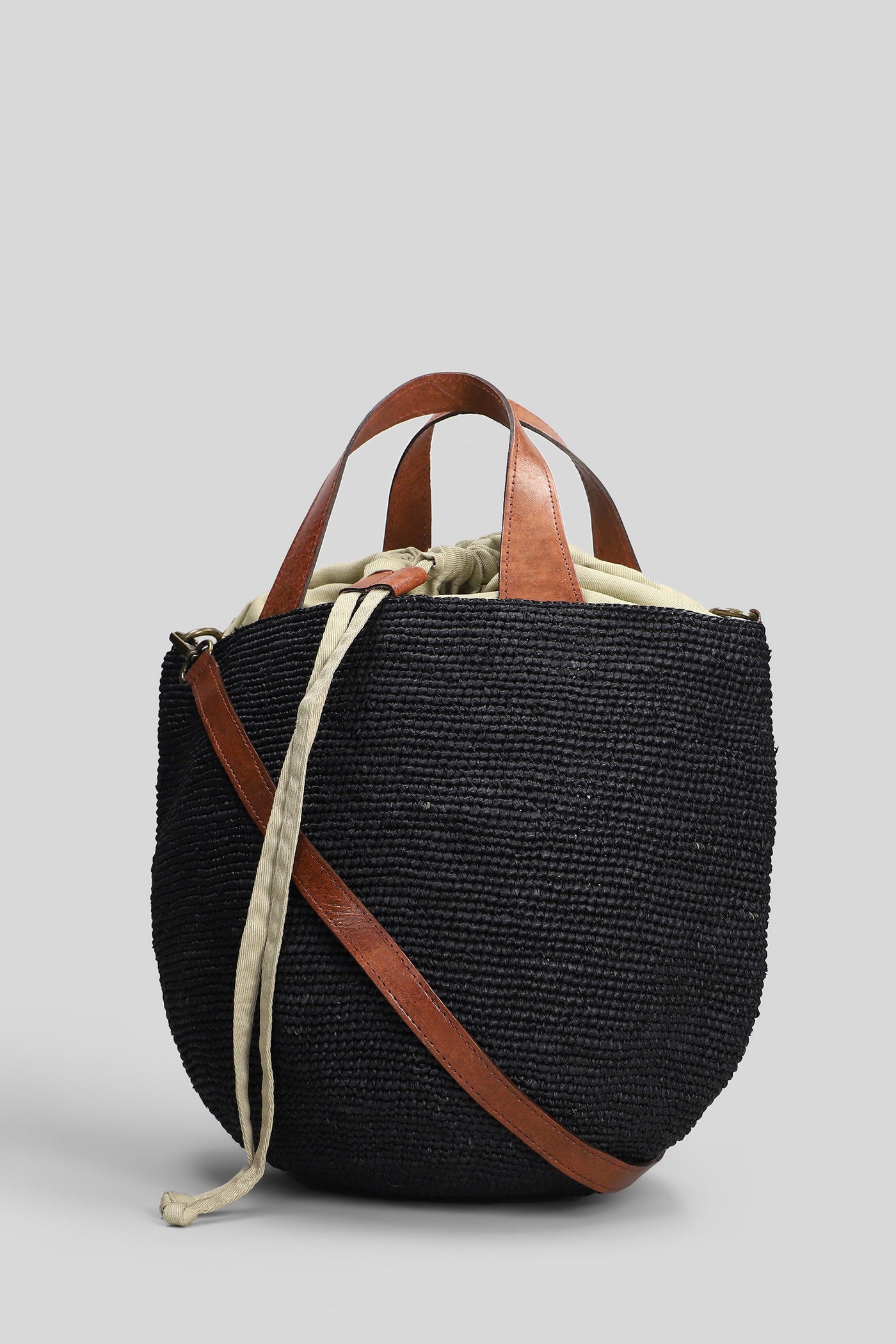Mirozy Shoulder Bag Black Raffia Borse