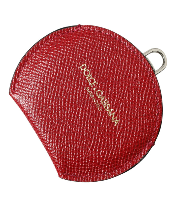 Red Calfskin Leather Round Logo Hand Mirror Holder Calf Accessory