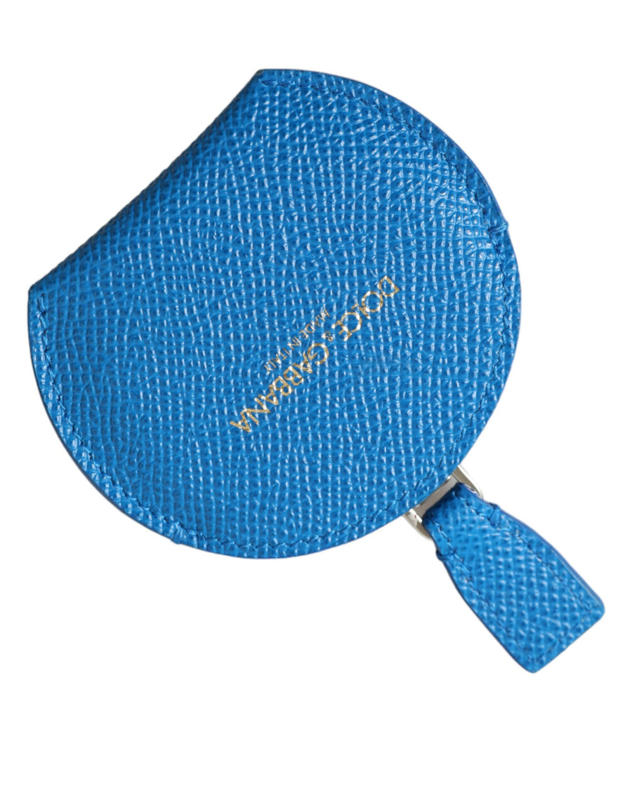 Blue Calfskin Leather Round Logo Hand Mirror Holder Calf Accessory