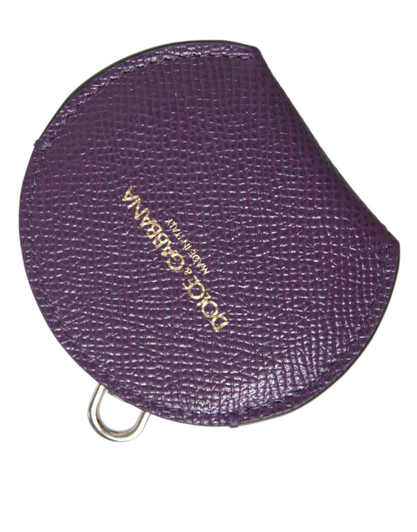 Purple Calfskin Leather Round Logo Hand Mirror Holder Calf Accessory