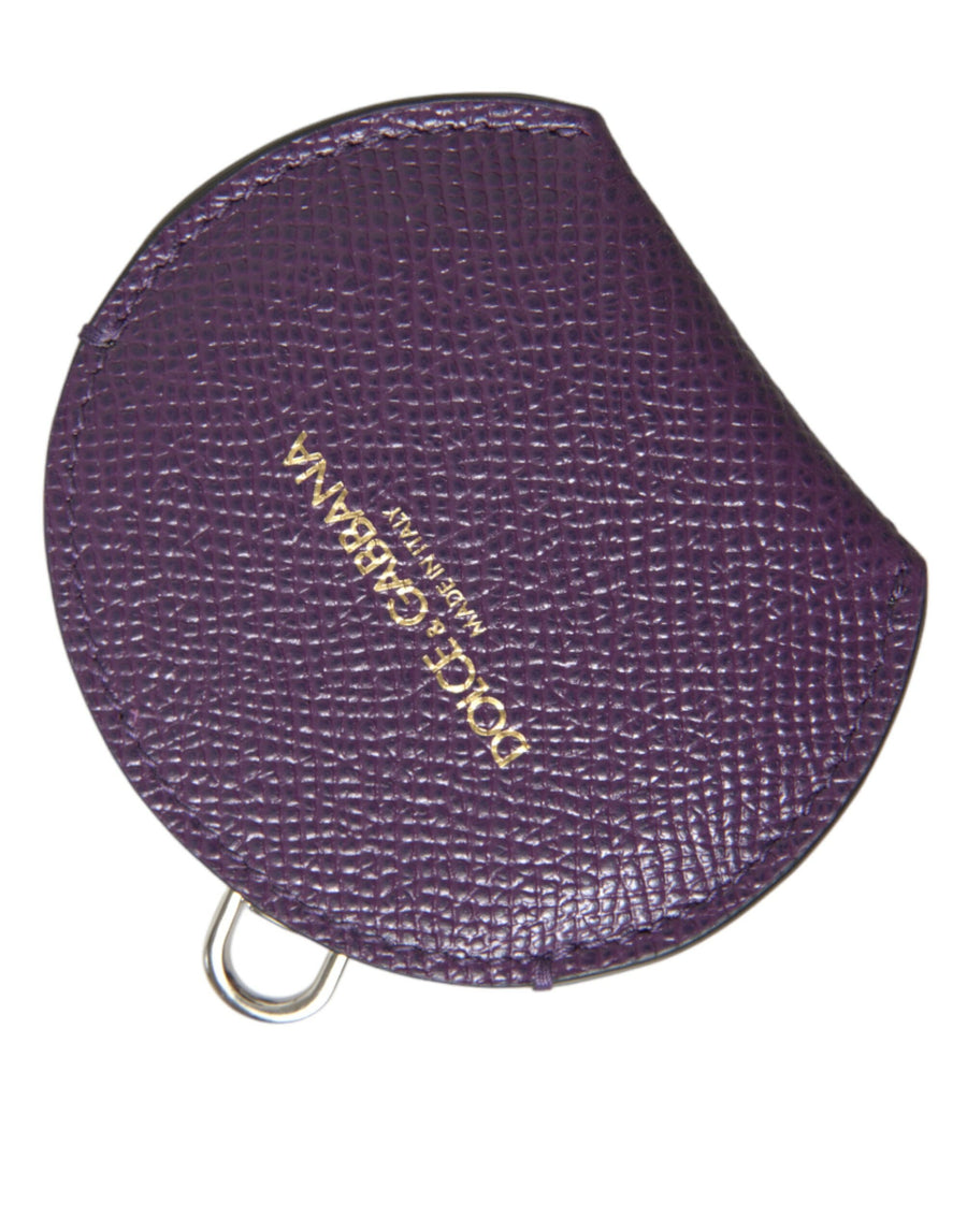 Purple Calfskin Leather Round Logo Hand Mirror Holder Calf Accessory