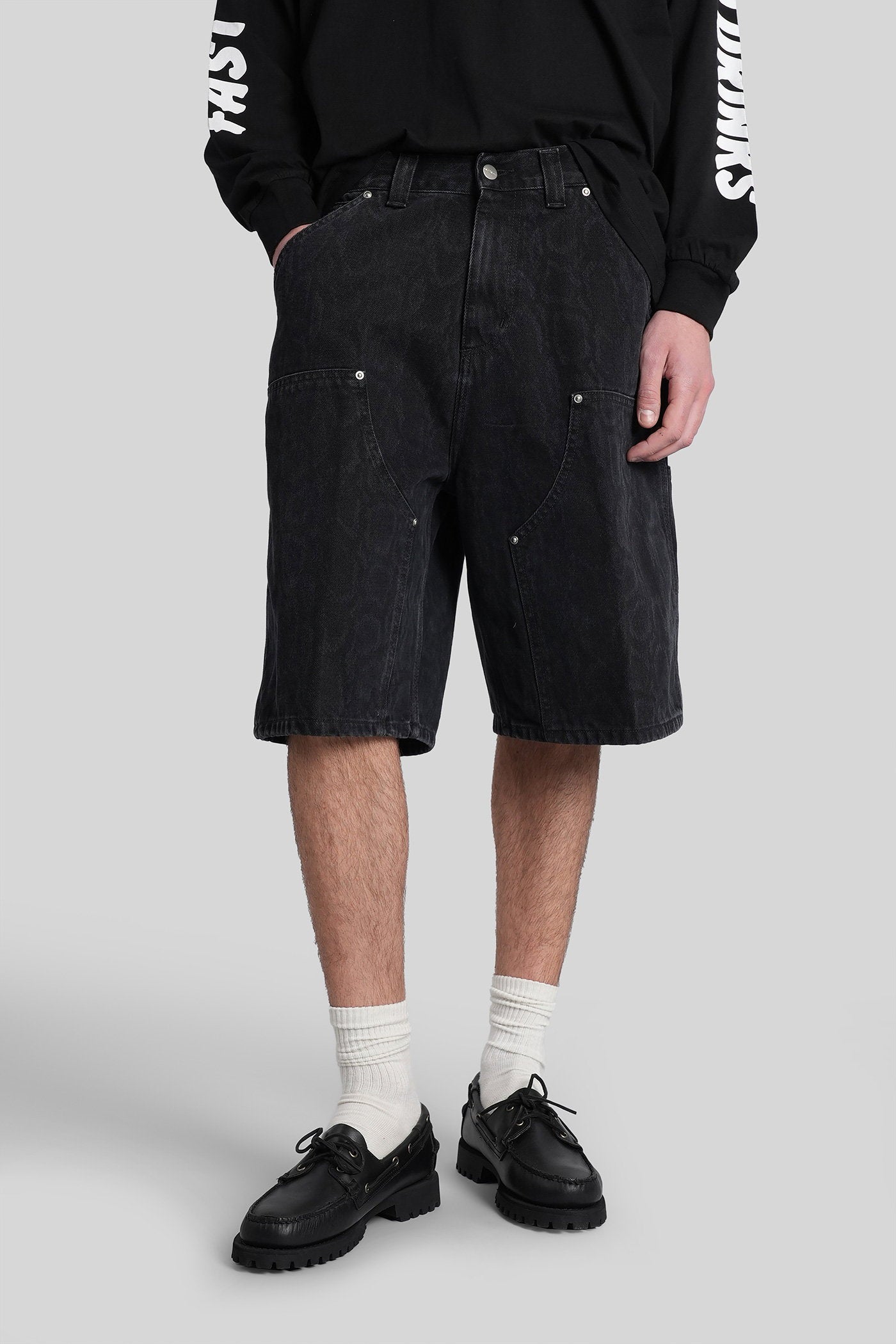 Og Double Knee Short Black Cotton Abbigliamento