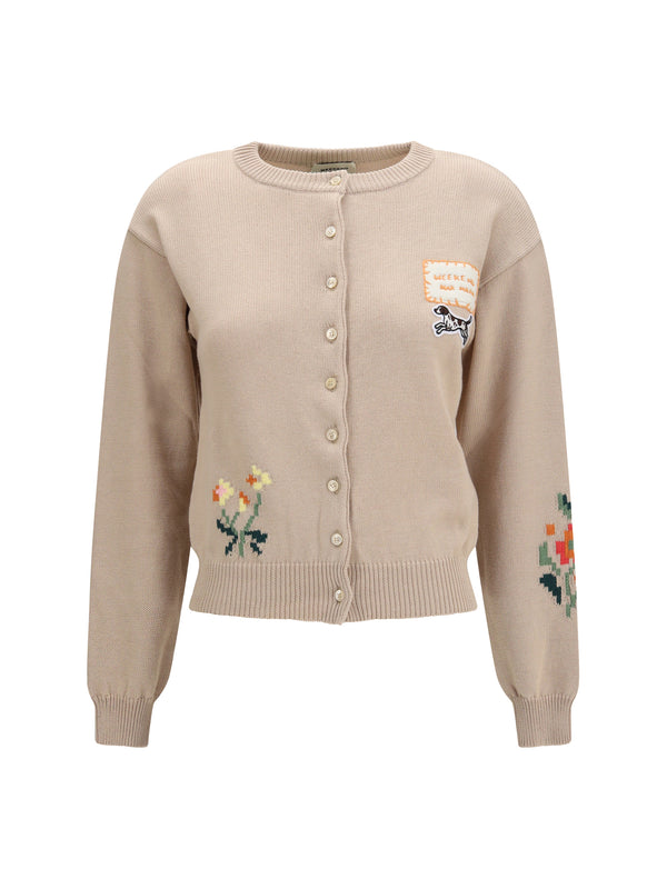 Cotton Knit Cardigan With Intarsia Cotton; Polyester Jacket