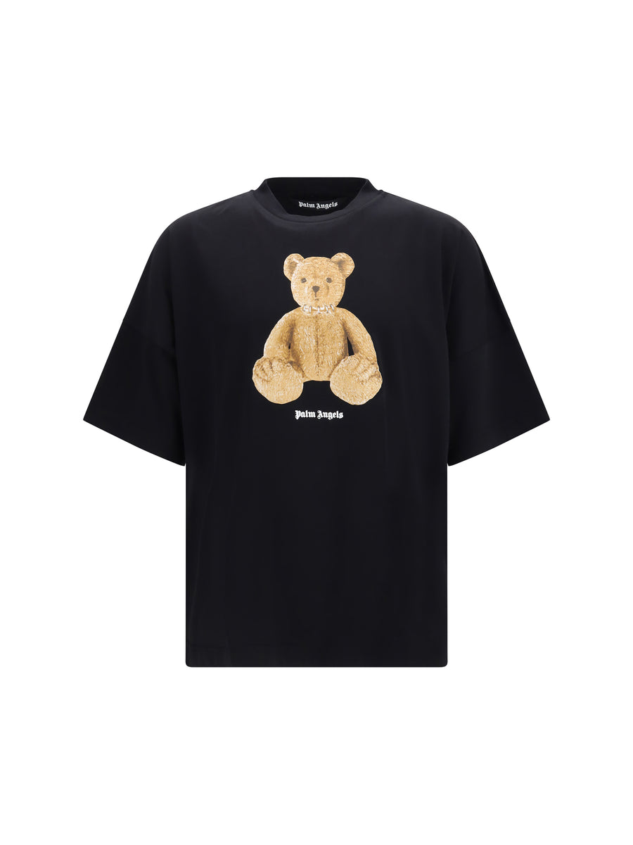 Bear Print T-Shirt Black Brown Cotton T-shirts