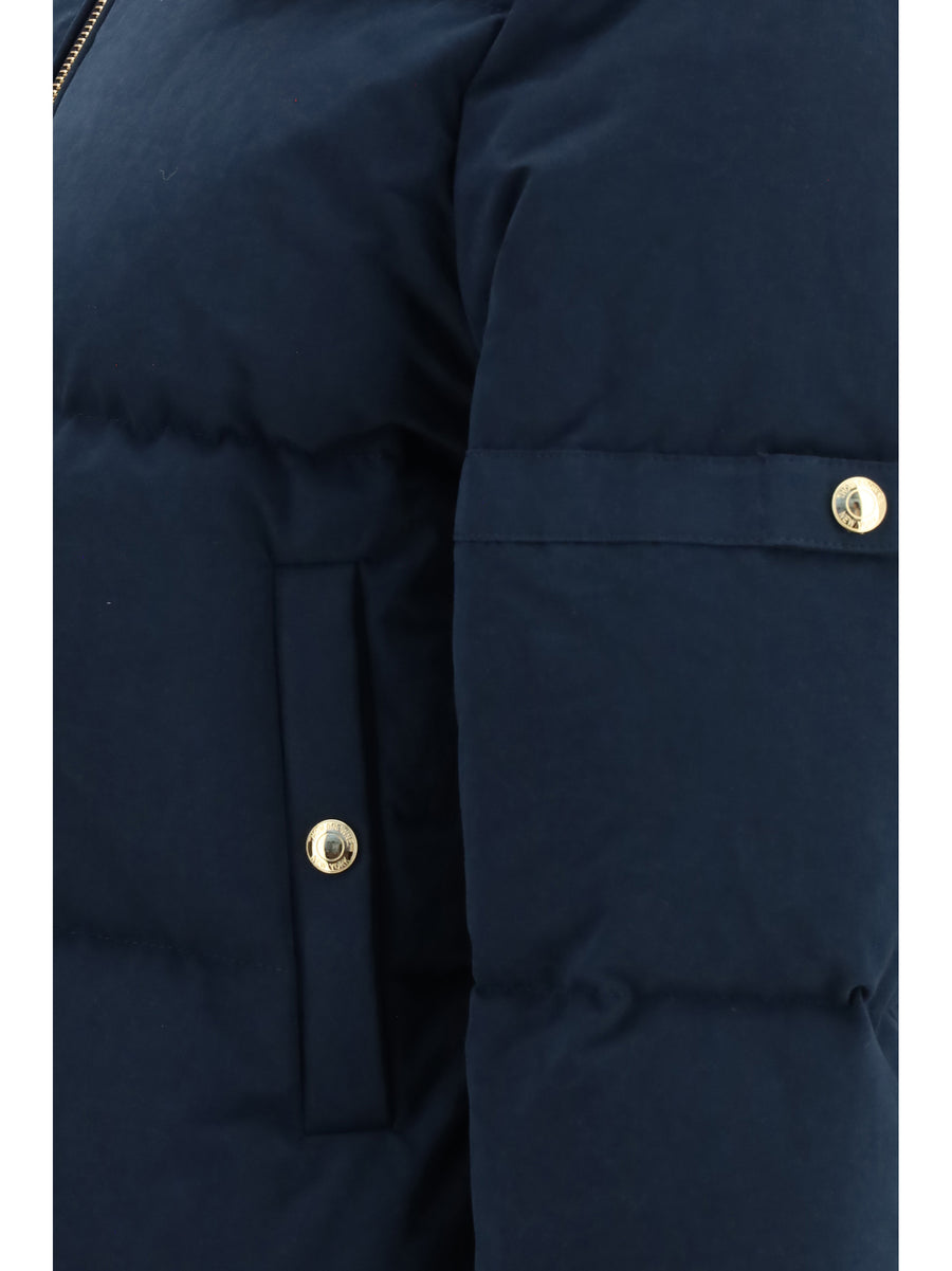 Puffer Jacket Waxed Dark Blue Cotton
