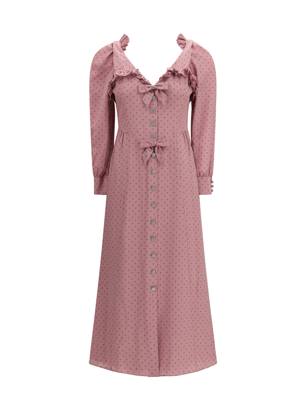 Midi Dress Polka Dot Mauve Silk