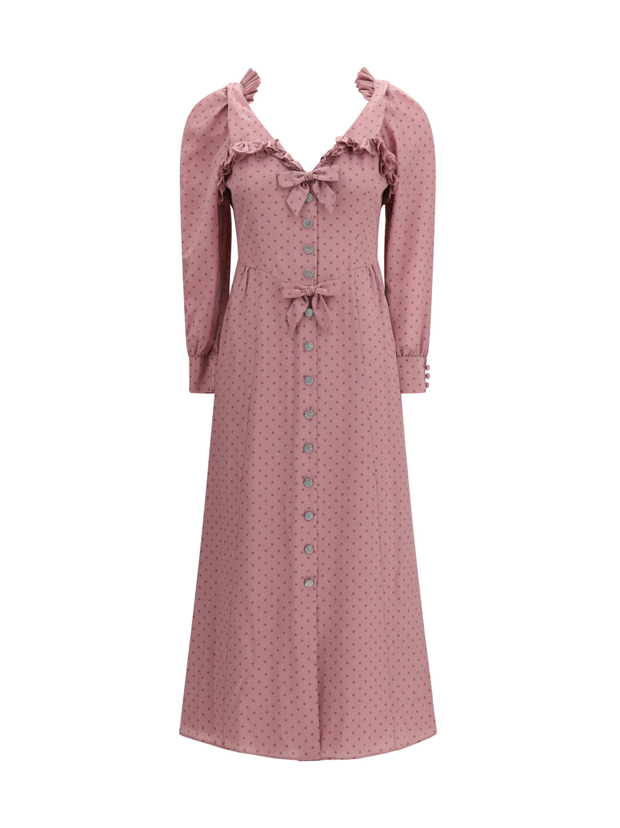 Midi Dress Polka Dot Mauve Silk