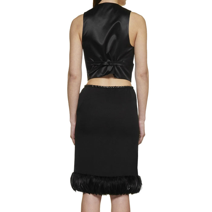 Feathers Trim Silk Skirt Black