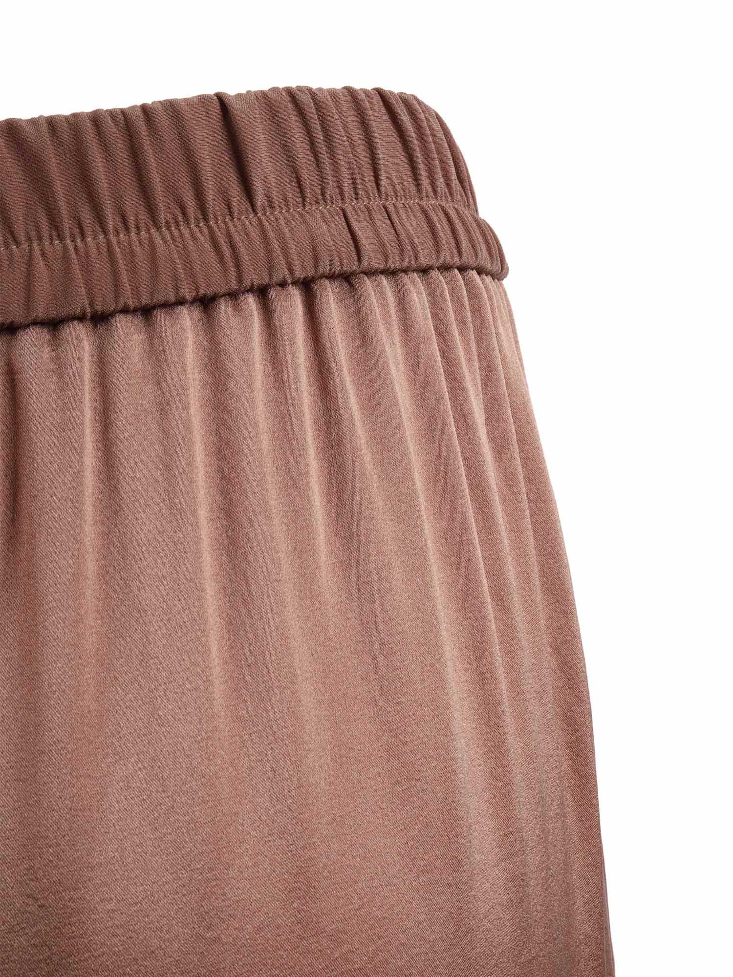 Loose Elasticated Trousers Shiny Stretch Silk Satin Brown Elastane