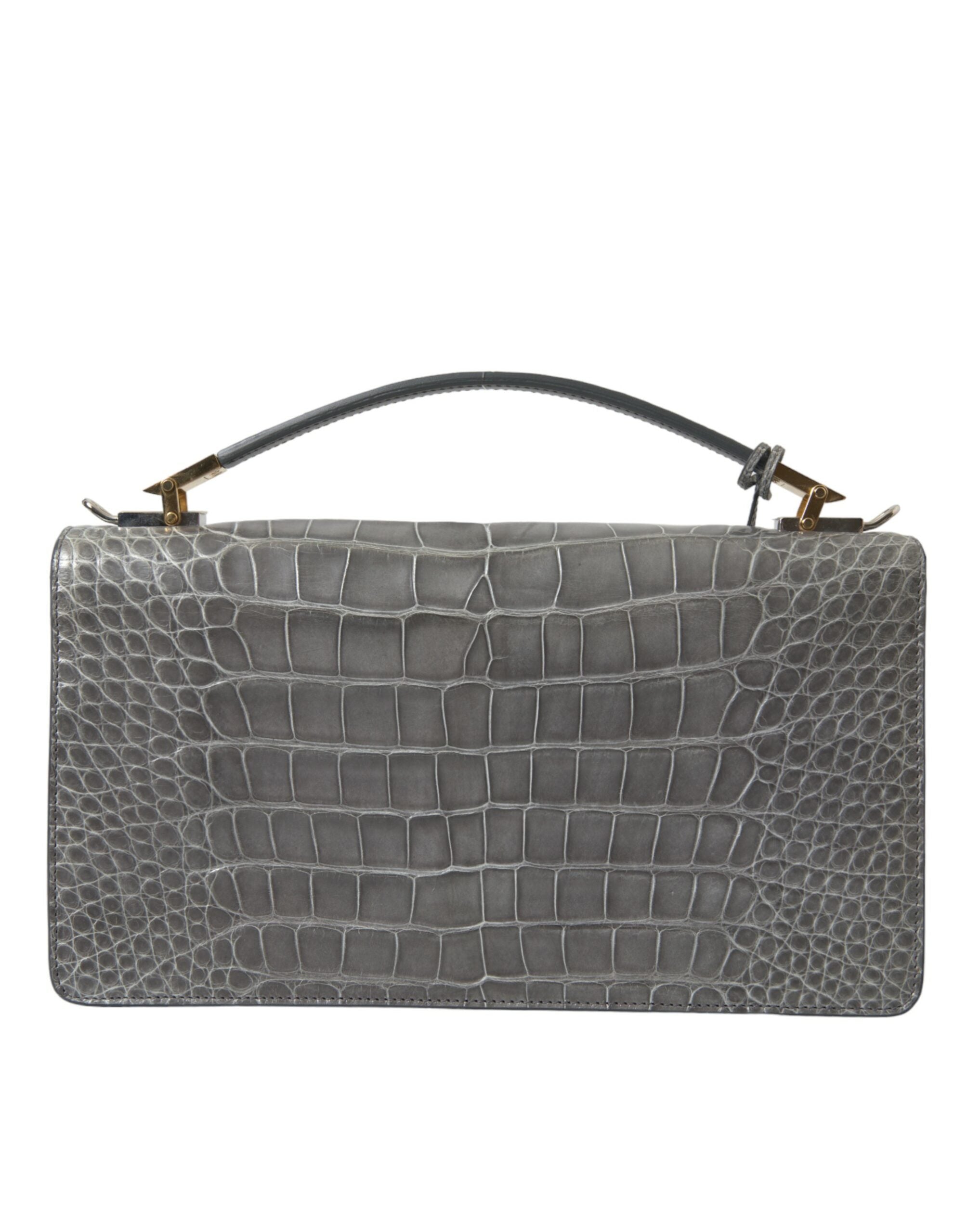 Gray Exotic Leather Medium Shoulder Hand Purse Bag Alligator