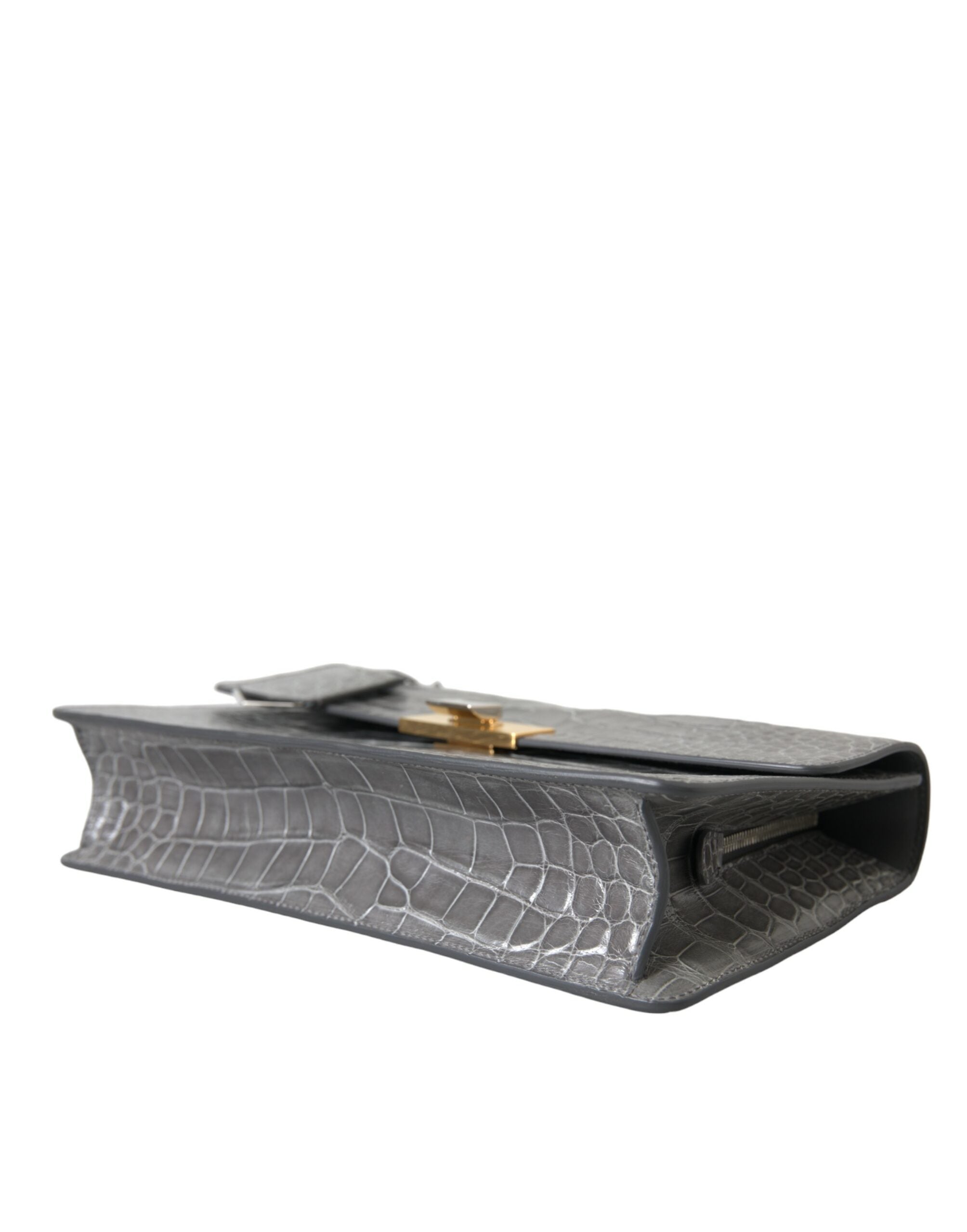 Gray Exotic Leather Medium Shoulder Hand Purse Bag Alligator